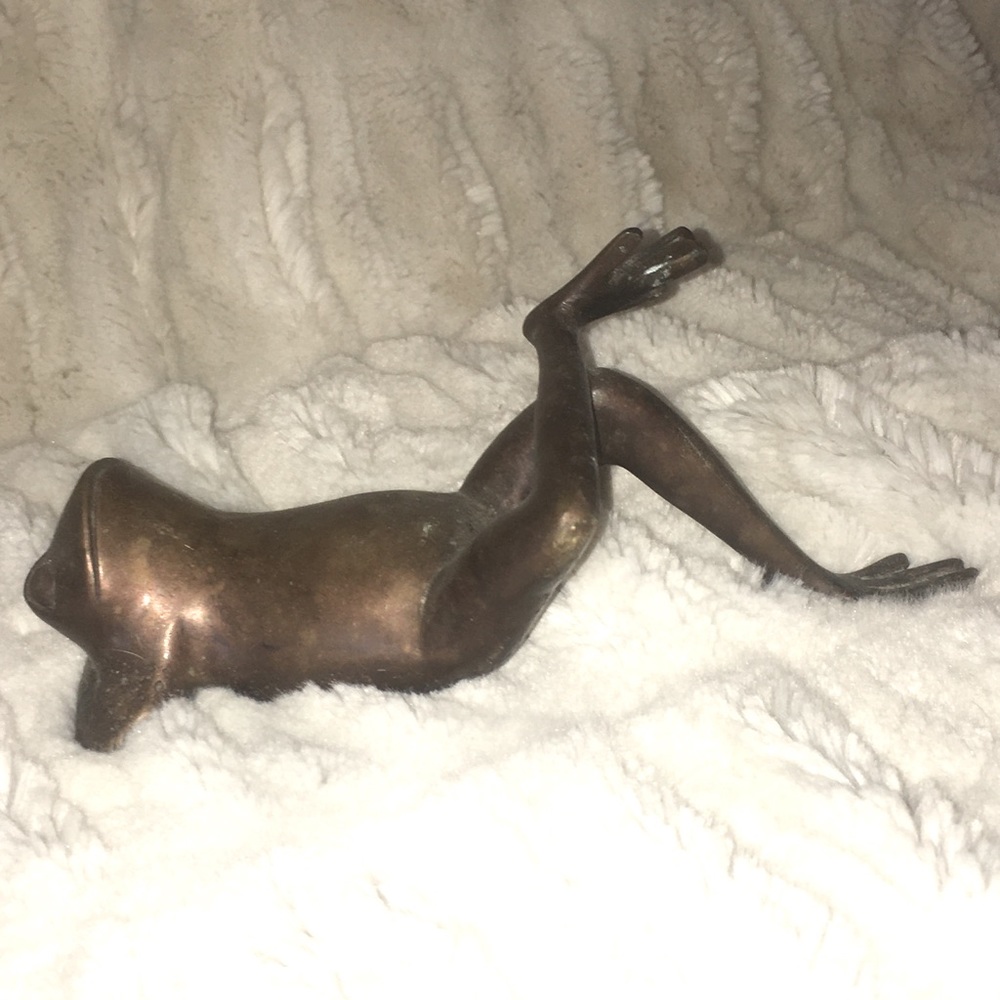 Brass Reclining Frog Doorstop
